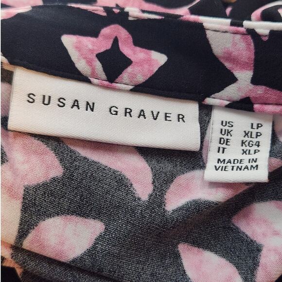 Susan Graver Blouse Women's LP 3/4 Sleeve V-Neck Stretch Floral Design Slinky - Picture 6 of 7